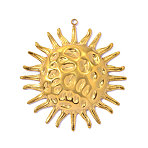 304 Stainless Steel Big Pendants, Hammered Sun Charms, Ion Plating(IP), Mirror Polished Finish, Real 18K Gold Plated, 56x52mm, Hole: 2.1mm(STAS-OY015-86G)