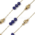 304 Stainless Steel Cable Chains, Rondelle, with Glass, Ion Plating(IP), Real 18K Gold Plated, Soldered, with Spool, Dark Blue, 2.3x2mm, about 32.81 Feet(10m)/Roll(CHS-K018-26G-03)
