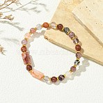 Natural Ferruginous Quartz & Super Seven Quartz Beaded Bracelets, Stretch Braelets for Women Men, Column & Round, with Brass, Inner Diameter: 2.17 inch(5.5cm)(BJEW-JB13927)