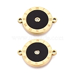 304 Stainless Steel Enamel Connector Charms, Roman Number Flat Round Links, with Crystal Rhinestone, Ion Plating(IP), Long-Lasting Plated, Golden, Black, 20.5x16x2mm, Hole: 1.4mm(STAS-Q111-09G)