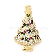 Rack Plating Brass Pave Cubic Zirconia Pendants, Long-Lasting Plated, Cadmium Free & Lead Free, Christmas Tree, Real 18K Gold Plated, 23.5x13x3.5mm, Hole: 1.2mm(KK-R150-07G)