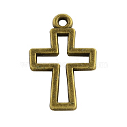 Tibetan Style Alloy Latin Cross Pendants, Cadmium Free & Nickel Free & Lead Free, Antique Bronze, 17x10.5x1mm, Hole: 1.5mm, about 2380pcs/1000g(TIBEP-Q040-010AB-NR)