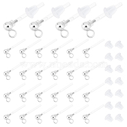 50Pcs Transparent Painless Prevent Allergy Resin Stud Earring Findings with Stainless Steel Findings, Ball Stud Earring Post, with 60Pcs Plastic Ear Nuts, Stainless Steel Color, 13x4.3mm, Hole: 1.4mm, Pin: 1mm(KY-DC0001-03)