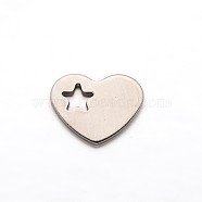 Heart with Star 304 Stainless Steel Charms, Stainless Steel Color, 12.5x10x1mm, Hole: 3mm(X-STAS-M211-02)