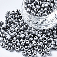 6/0 Glass Seed Beads, Baking Paint, Round Hole, Round, Silver, 4~5x3~5mm, Hole: 1.2~1.5mm, about 4500pcs/Pound(SEED-S058-A-F213)