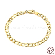 925 Sterling Silver Curb Chain Bracelets, with S925 Stamp, Golden, 7-1/8 inch(18cm)(BJEW-I314-007B-G)