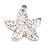 304 Stainless Steel Pendants, Starfish, Stainless Steel Color, 30x26x4.5mm, Hole: 2.3mm(STAS-O145-19B-P)