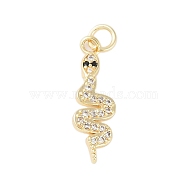 Rack Plating Brass Clear Cubic Zirconia Pendants, with Jump Ring, Long-Lasting Plated, Lead Free & Cadmium Free, Snake, Real 18K Gold Plated, 22.5x7x2mm, Hole: 3mm(KK-Z060-01G-02)