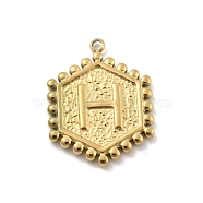 201 Stainless Steel Pendants, Golden, Hexagon with Letter Charm, Letter H, 21x16.5x2mm, Hole: 1.5mm(STAS-R227-01I-G)