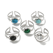304 Stainless Steel Open Cuff Rings, Synthetic Malachite & Turquoise Oval Finger Rings for Women Men, Stainless Steel Color, Adjustable(RJEW-C079-10P)