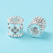 Rack Plating Brass Micro Pave Cubic Zirconia Beads, Cadmium Free & Lead Free, Long-Lasting Plated, Column with Flower, Silver, 8x7mm, Hole: 3.8mm(KK-H451-03S)