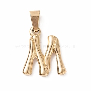 304 Stainless Steel Pendants, Bamboo Style, Letter, Golden Color, Letter.M, 19x16x3mm, Hole: 3x7mm(STAS-F235-01G-M)