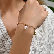 Elegant Stainless Steel Imitation Pearl Women's Bracelet in European and American Fashion(JB8868)