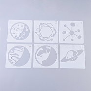 Plastic Drawing Stencil for Kids Teen Boys Girls, Reusable Drawing Template for DIY Scrapbooking, Journal, School Projectss, Planet Theme, White, 130x130x0.3mm, 6pcs/set(DIY-D023-13I)