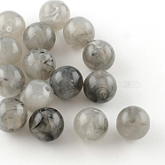 Round Imitation Gemstone Acrylic Beads, Gray, 8mm, Hole: 2mm(X-OACR-R029-8mm-04)