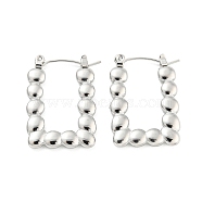 Rectangle Bubble 304 Stainless Steel Hoop Earrings for Women, Stainless Steel Color, 26x19x2.5mm(EJEW-C067-09P)