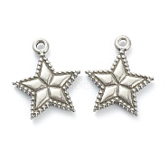 Non-Tarnish 304 Stainless Steel Charms, Star, Stainless Steel Color, 14.5x12x2mm, Hole: 1.2mm(STAS-P279-47P)