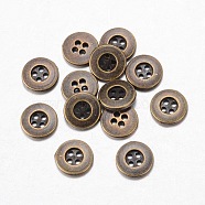 Alloy Buttons, 4-Hole, Flat Round, Tibetan Style, Antique Bronze, 18x2mm, Hole: 1mm(X-BUTT-D054-18mm-04)