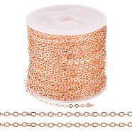 Brass Coated Iron Flat Cable Chains, Soldered, with Spool, Flat Oval, Rose Gold, 2.5x2x0.3mm, about 32.81 Feet(10m)/Roll(CH-TAC0007-02RG)