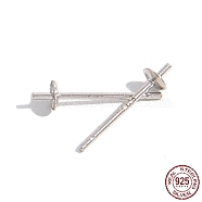 Rhodium Plated 925 Sterling Silver Stud Earring Findings, for Half Drill Beads, with S925 Stamp, Real Platinum Plated, 13x3mm, Inner Diameter: 2.6mm, Pin: 11x0.7mm(STER-Z005-02P)
