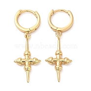 Rack Plating Brass Cross Hoop Earrings, Lead Free & Cadmium Free, Real 18K Gold Plated, 35mm(EJEW-D061-13G)