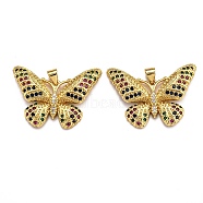 Brass Micro Pave Clear Cubic Zirconia Pendants, Long-Lasting Plated, Butterfly, Real 18K Gold Plated, 22.5x30.5x3.5mm, Hole: 2.5x3mm(X-ZIRC-J025-05G)