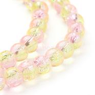 Spray Painted Crackle Glass Beads Strands, Round, Two Tone, Pearl Pink, 6mm, Hole: 1.3~1.6mm, about 133pcs/strand, 31.4 inch(CCG-Q002-6mm-03)