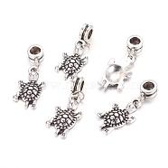 Alloy European Dangle Charms, Tortoise, Antique Silver, 35mm, Hole: 5mm(PALLOY-JF00001-10)