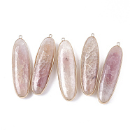 Natural Agate Big Pendants, with Brass Findings, Dyed, Oval, Golden, Misty Rose, 73~74x20~22x12~16mm, Hole: 2mm(G-S344-64F)