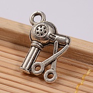 Tibetan Style Alloy Hairdrier & Scissor Charms, Cadmium Free & Lead Free, Antique Silver, 15.5x13x4.5mm, Hole: 1.8mm(PALLOY-ZN49072-AS-RS)