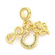 Rack Plating Brass Micro Pave Cubic Zirconia European Dangle Charms, Large Hole Pendants, Cadmium Free & Lead Free, Long-Lasting Plated, Real 18K Gold Plated, Infinity, 24mm, Hole: 4mm(KK-P270-02B-G)