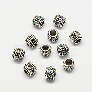 Alloy Rhinestone Rondelle Large Hole European Beads, Antique Silver, Mixed Color, 10x8.5mm, Hole: 5mm(MPDL-R036-27)