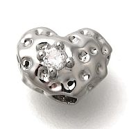 Brass Micro Pave Cubic Zirconia Beads, Heart, Platinum, 6.5x8.5x5.5mm, Hole: 1.8mm(KK-K388-75P)