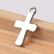 304 Stainless Steel Tiny Cross Charms, Stainless Steel Color, 12x7x1mm, Hole: 1.2mm(STAS-G170-09P)
