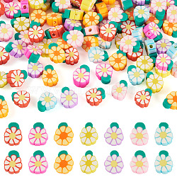 Handmade Polymer Clay Beads, Flower, Mixed Color, 10.5~11x7.5~10x4~4.5mm, Hole: 1.5~2mm(CLAY-TAC0015-04)