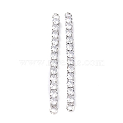 Brass Clear Round Cubic Zirconia Links Connectors, Long-Lasting Plated, Rectangle, Real Platinum Plated, 58x4x3.5mm, Hole: 2.5mm(ZIRC-G170-23B-P)