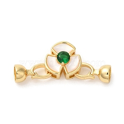 Flower Brass Shell Fold Over Clasps, with Glass, Long-lasting Plated, Real 18K Gold Plated, 37mm, Hole: 5.5mm(KK-A227-05G)