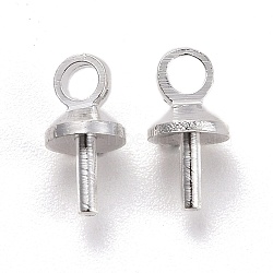 Brass Cup Peg Bails Pendants, For Half Drilled Bead, Silver, 7x4mm, Hole: 1.5mm, Pin: 1.8mm, 100pcs/bag(KK-Z018-01A-S)