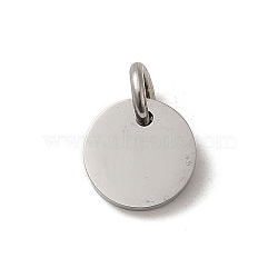 304 Stainless Steel Charms, with Jump Ring, Flat Round Charm, Stainless Steel Color, 10x1.5mm, Hole: 3.7mm(STAS-L022-313P)