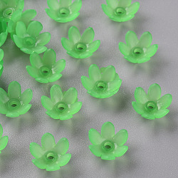 Frosted Acrylic Bead Caps, 6-Petal, Flower, Lime Green, 14x6mm, Hole: 2mm, about 1660pcs/500g(MACR-S371-07A-734)