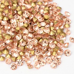 Back Plated Grade A Diamond Glass Pointed Rhinestone, Light Peach, 3.8~3.9mm, about 1440pcs/bag(RGLA-SS16-023)