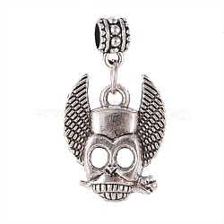 Skull Tibetan Style Alloy European Dangle Charms, Large Hole Pendants, Antique Silver, 35mm, Hole: 5mm(PALLOY-I116-35AS)