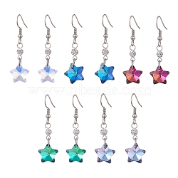 Star Glass Dangle Earrings, 304 Stainless Steel Jewelry for Women, Mixed Color, 45mm, Pin: 0.7mm(EJEW-JE05258)
