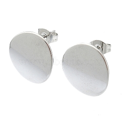 201 Stainless Steel Stud Earrings, with 304 Stainless Steel Pins, Plain Flat Round, Stainless Steel Color, 10mm(EJEW-K270-06A-P)