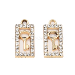 UV Plating Alloy Rhinestone Pendants, Rectangle with Key Charms, Light Gold, 18x8.5x2mm, Hole: 1.6mm(ALRI-N058-14KCG)