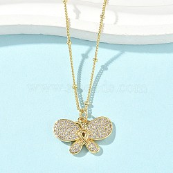 Brass Micro Pave Clear Cubic Zirconia Pendant Necklaces, Real 18K Gold Plated, Butterfly, 17.72 inch(45cm), exdenter: 50mm(NJEW-D306-01G-A)