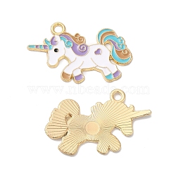 Alloy Enamel Pendants, Golden, Unicorn Charm, Lilac, 25.5x32x1.5mm, Hole: 2.5mm(ENAM-D046-24G-01)