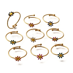 Daisy 304 Stainless Steel Enamel Open Cuff Rings for Women, Mixed Color, 6.5mm, Adjustable(RJEW-M061-01G-M)