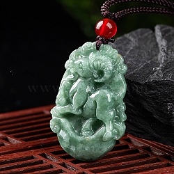 Natural Jadeite Pendant Necklaces, with Resin Bead and Wax Rope, the 12 Chinese Zodiac, Sheep, 25.75 inch(65.4cm), Pendant: 34x23mm(G-H306-05-08)