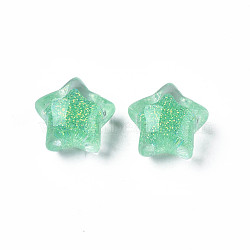 Translucent Acrylic Cabochons, with Glitter Powder, Star, Medium Sea Green, 15.5x16.5x11mm(TACR-N006-11B)
